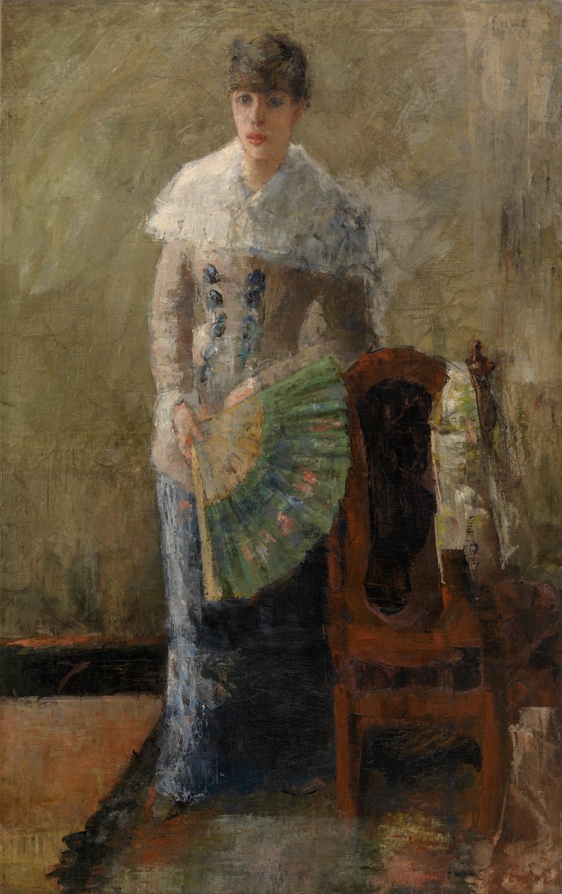 Dama con abanico (óleo sobre lienzo, montado sobre tabla) de James Ensor