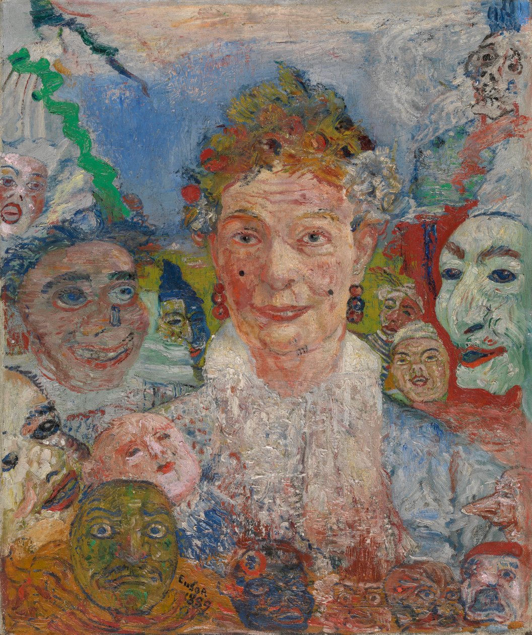 Anciana con máscaras de James Ensor