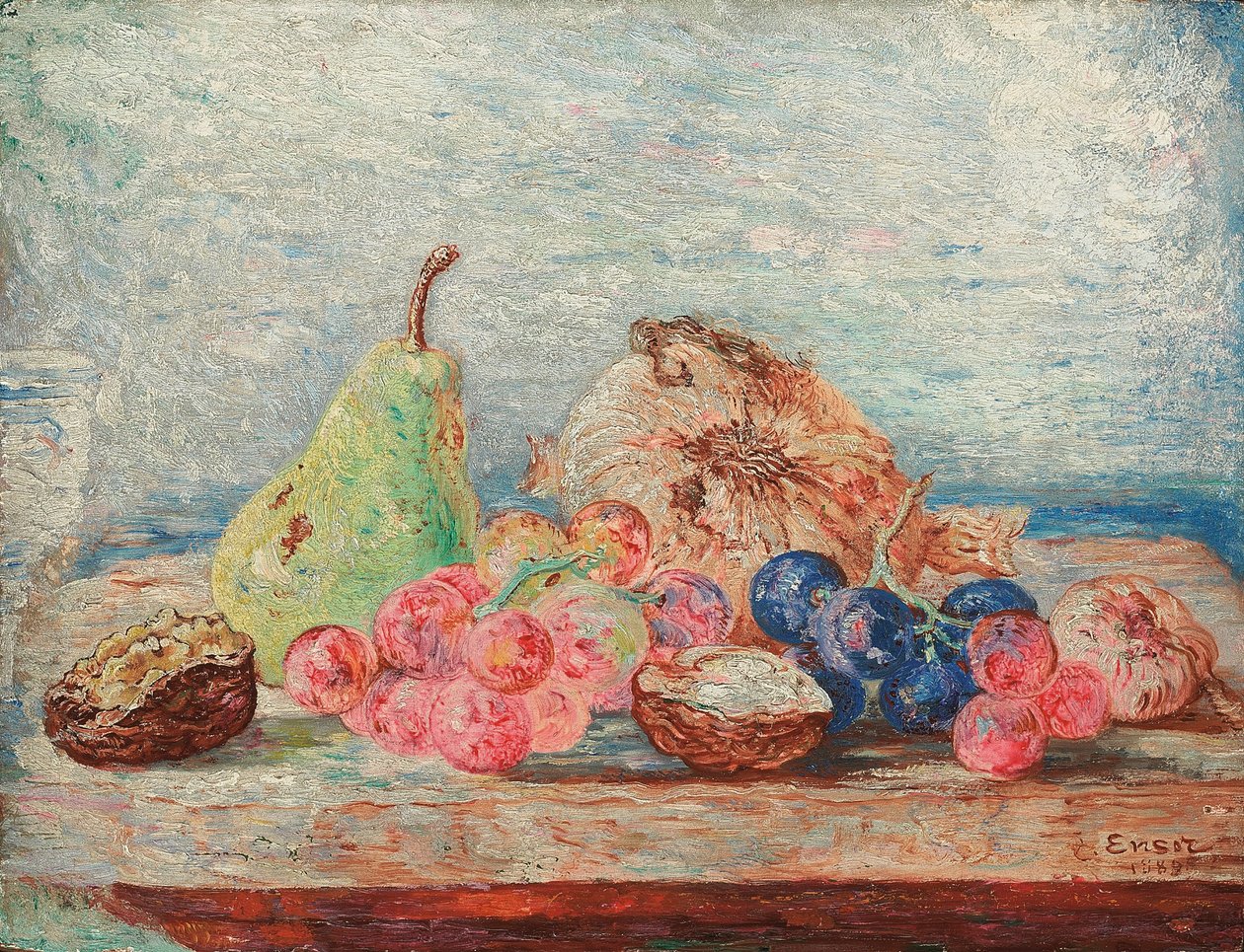 Peras, uvas, nueces; Poires, pasas, noix de James Ensor