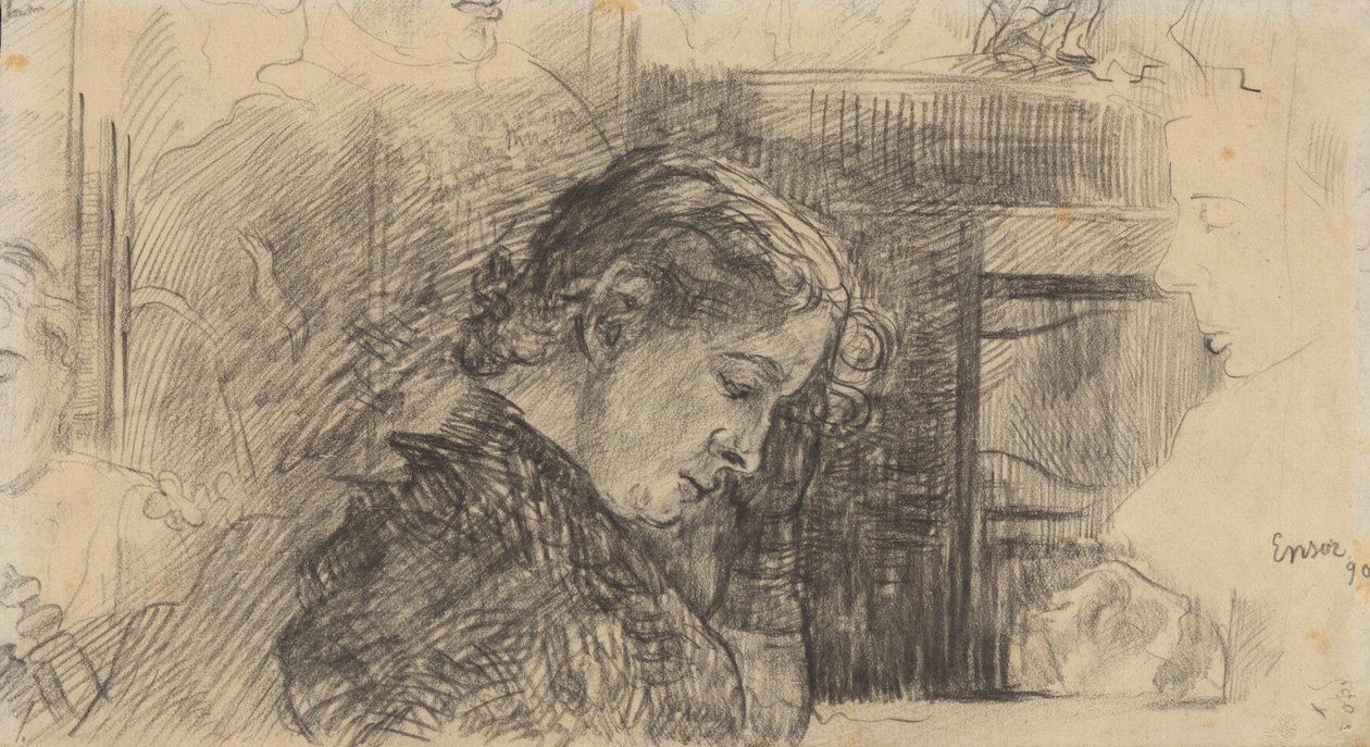 Perfil de una mujer (Mariette Rousseau) y otras figuras de James Ensor