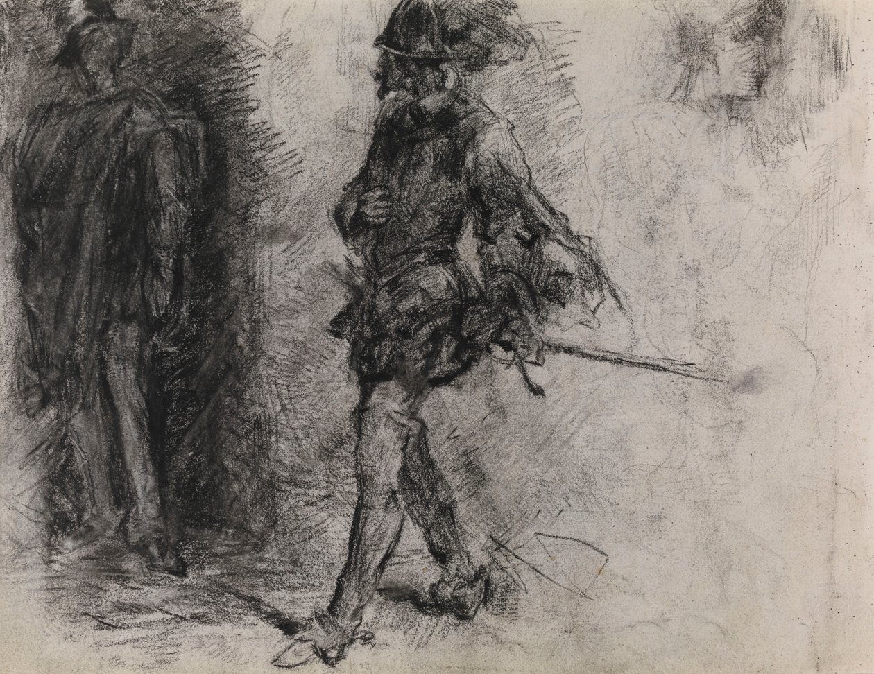 Un español de pie a la sombra, otro hombre y una cabeza de perfil de James Ensor