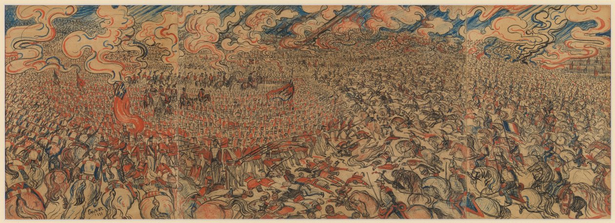 Los coraceros de Waterloo (tiza sobre papel y cartón) de James Ensor