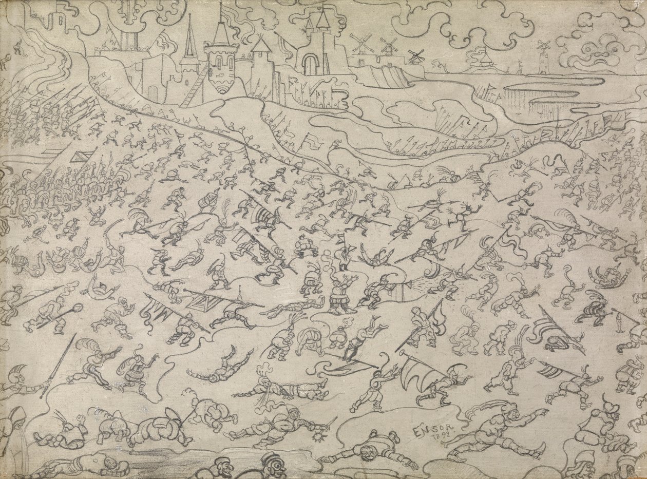 Los Mercenarios Disolutos (lápiz sobre papel) de James Ensor