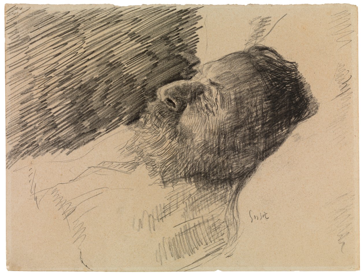 El padre del artista en la muerte (crayón sobre papel) de James Ensor
