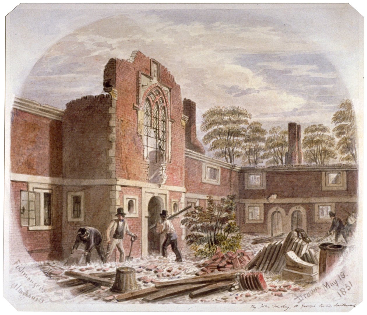 Hombres demoliendo el Hospital de San Pedro, Southwark, Londres, 1851 de James Findlay