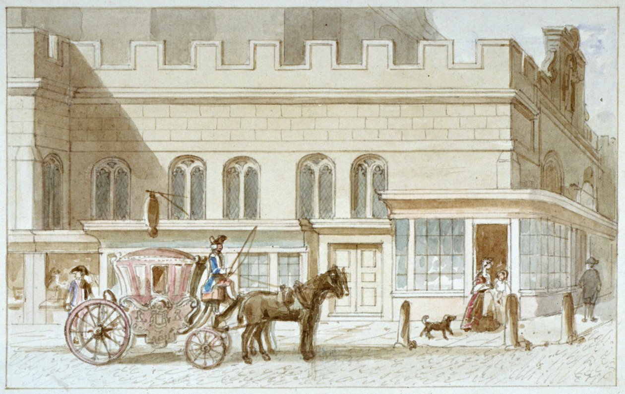 Frentes de tiendas por St Dunstan-in-the-West, Fleet Street, Ciudad de Londres, 1820 de James Findlay
