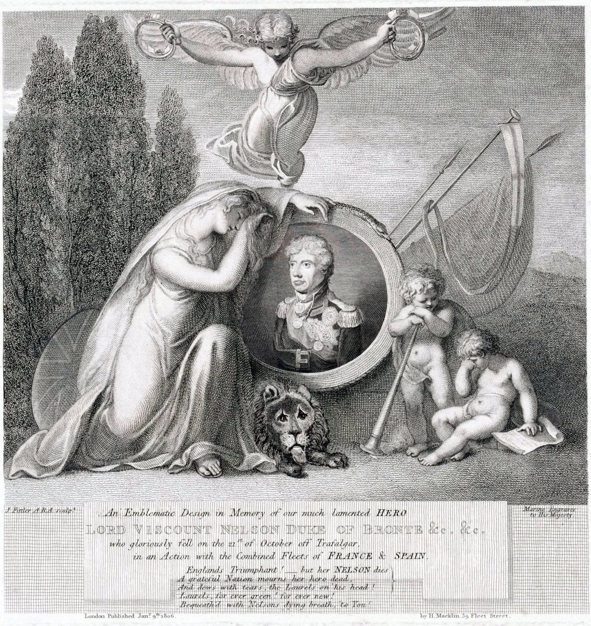 Dibujo icónico en memoria de nuestro difunto héroe Lord Vizconde Horatio Nelson (1758-1805) de James Fittler