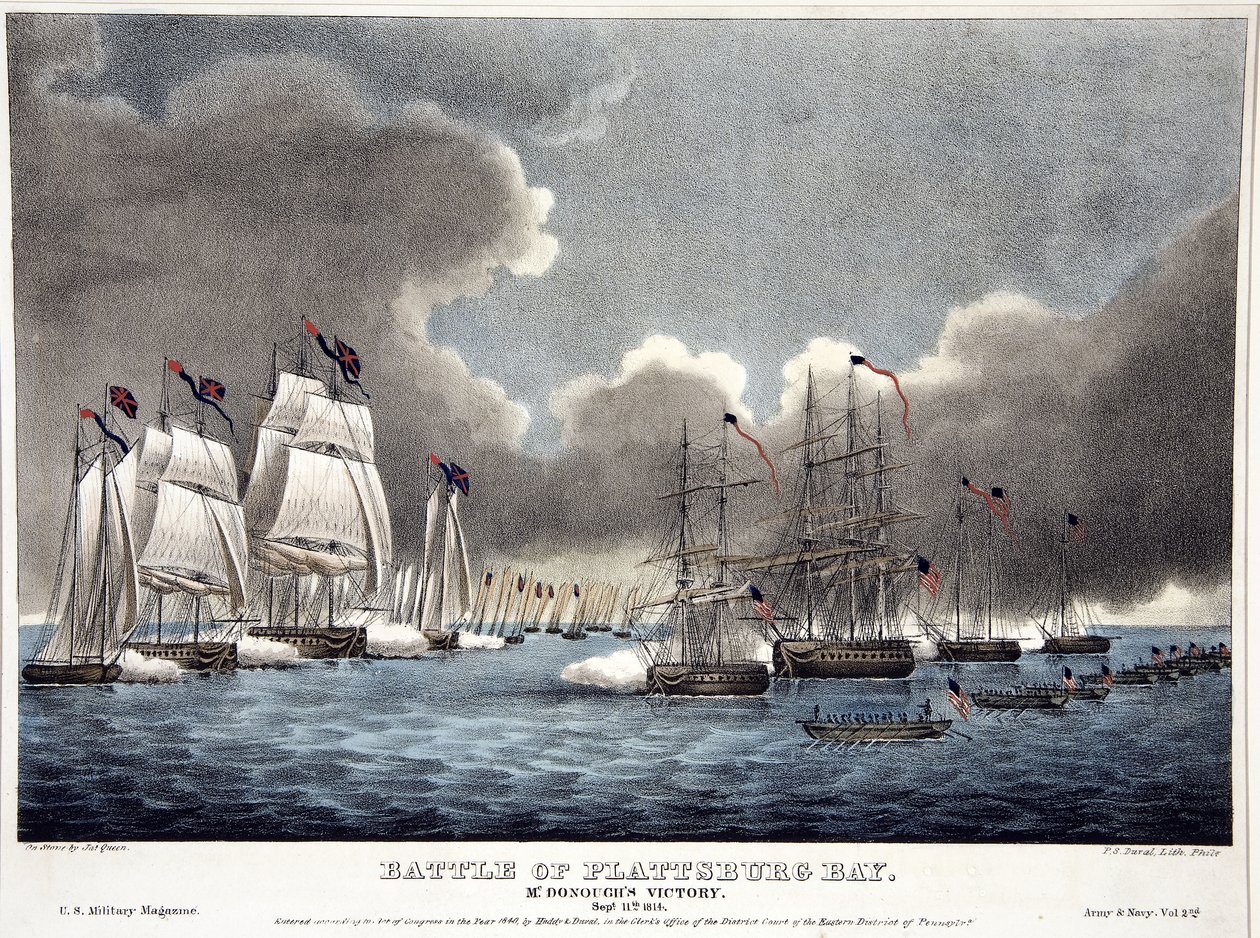 Batalla de la Bahía de Plattsburg: Victoria de McDonough, pub. 1840 de James Fuller Queen