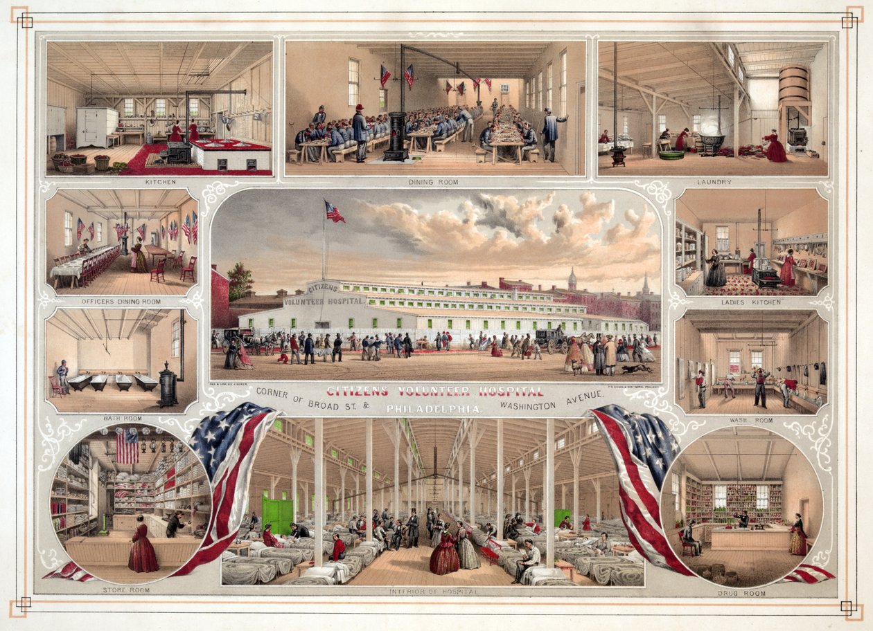 Póster para el Hospital de Voluntarios Ciudadanos, Filadelfia, 1862 de James Fuller Queen