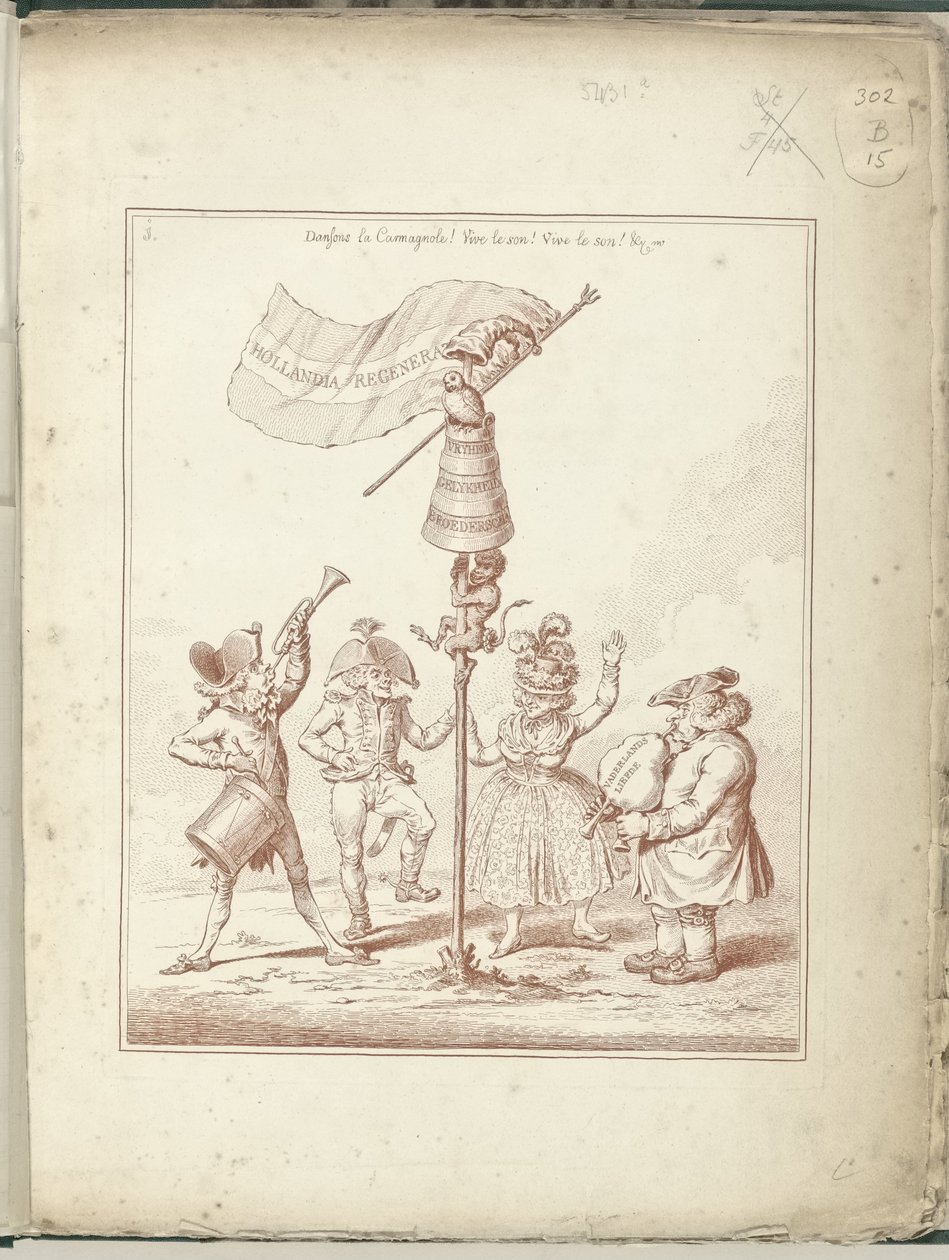 Título presente de la serie Hollandia Regenerata, 1795 Hollandia Regenerata (título sobre objeto) Hollandia Regenerata (título de la serie) de James Gillray (possibly)