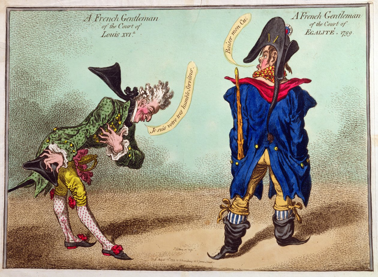Un caballero francés de la corte de Luis XVI y un caballero francés de la corte de Egalite, publicado en 1799 de James Gillray