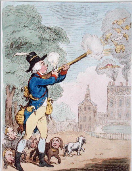 Un buen tiro, o Billy-Ranger el guardabosques en un buen país deportivo, publicada por Hannah Humphrey en 1792 de James Gillray