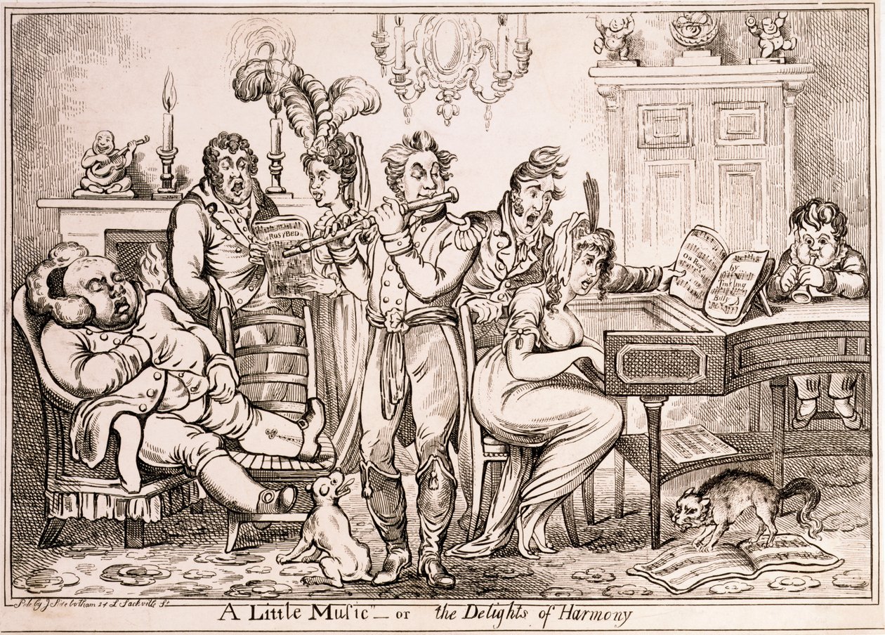 Un poco de música o Las delicias de la armonía, grabado por William Brocas, impreso en Londres por J. Sidebotham, 1810 de James Gillray