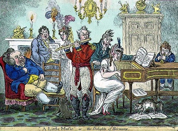 "Un Poco de Música, o los Placeres de la Armonía", pub. por Hannah Humphrey de James Gillray