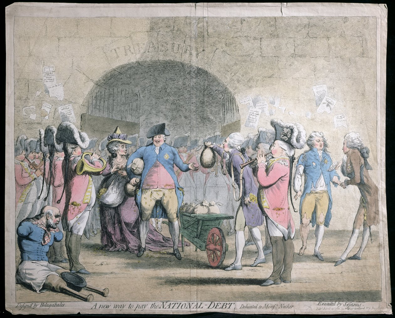 Una nueva forma de pagar la deuda nacional, publicado por W. Holland en 1786 de James Gillray