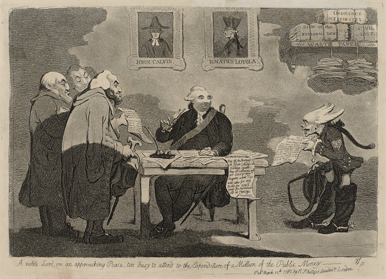 Un noble señor en una paz inminente demasiado ocupado para atender el gasto de un millón de dinero público [verso] de James Gillray