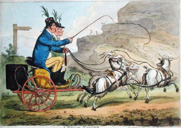 Un Tándem Galés, publicado por Hannah Humphrey en 1803 de James Gillray