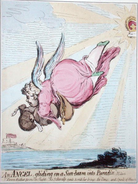 Un Ángel deslizándose en un Rayo de Sol hacia el Paraíso de James Gillray