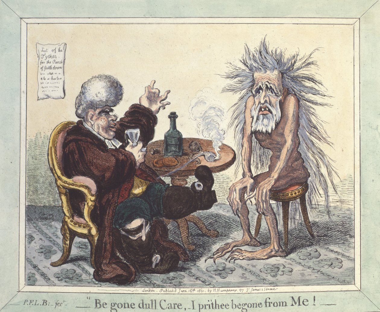 "Vete, aburrimiento, te ruego que te vayas de mí", 1801 de James Gillray