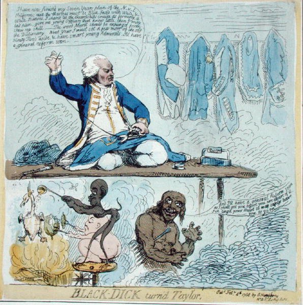 Black-Dick convertido en sastre de James Gillray