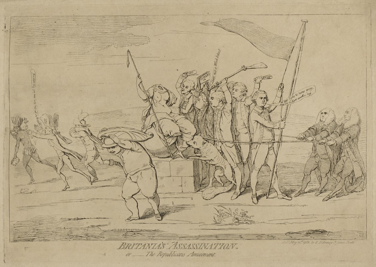 El asesinato de Britannia o la diversión del republicano, publicado el 10 de mayo de 1782 de James Gillray