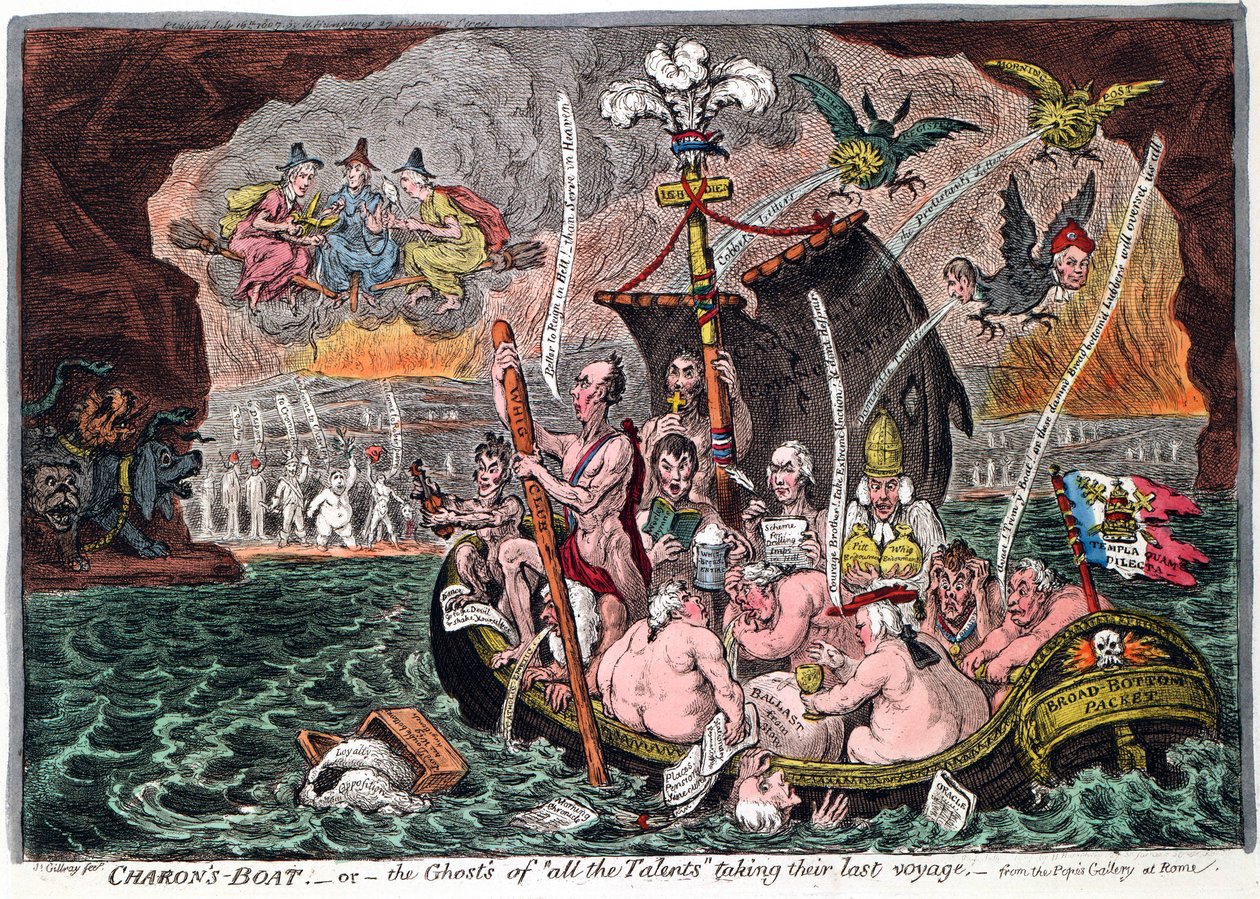 El Barco de Caronte, o los Fantasmas de todos los Talentos tomando su último viaje, 1807 de James Gillray