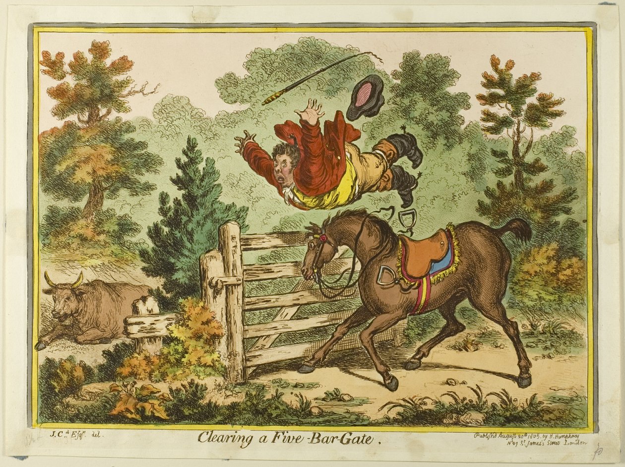 Despejar una puerta de cinco barras de James Gillray