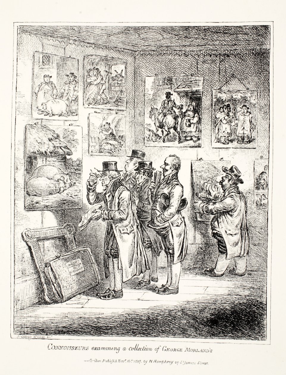 Conocedores examinando una colección de George Morland, 1807 de James Gillray