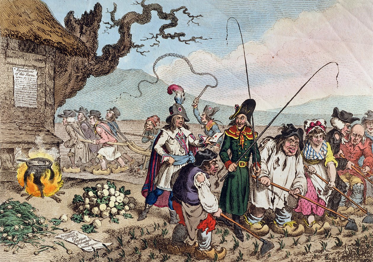 Consecuencias del éxito de la invasión francesa, o Enseñamos a trabajar a los republicanos ingleses de James Gillray