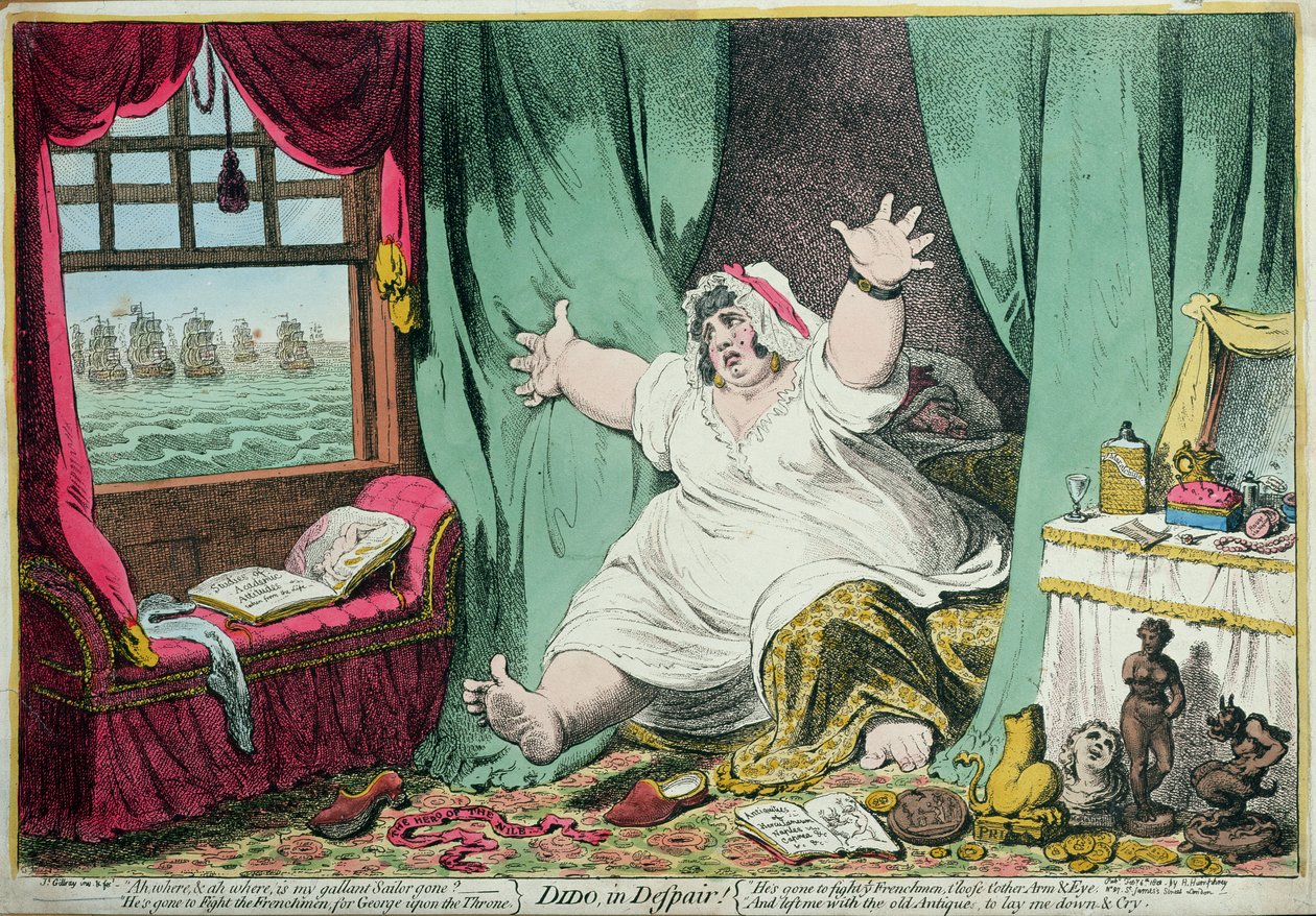 Dido en Desesperación, publicado por Hannah Humphrey, 1801 de James Gillray