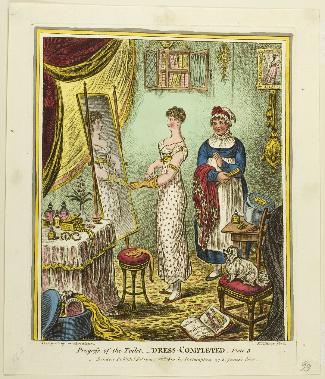 Vestido Terminado, placa tres del Progreso del Retrete de James Gillray