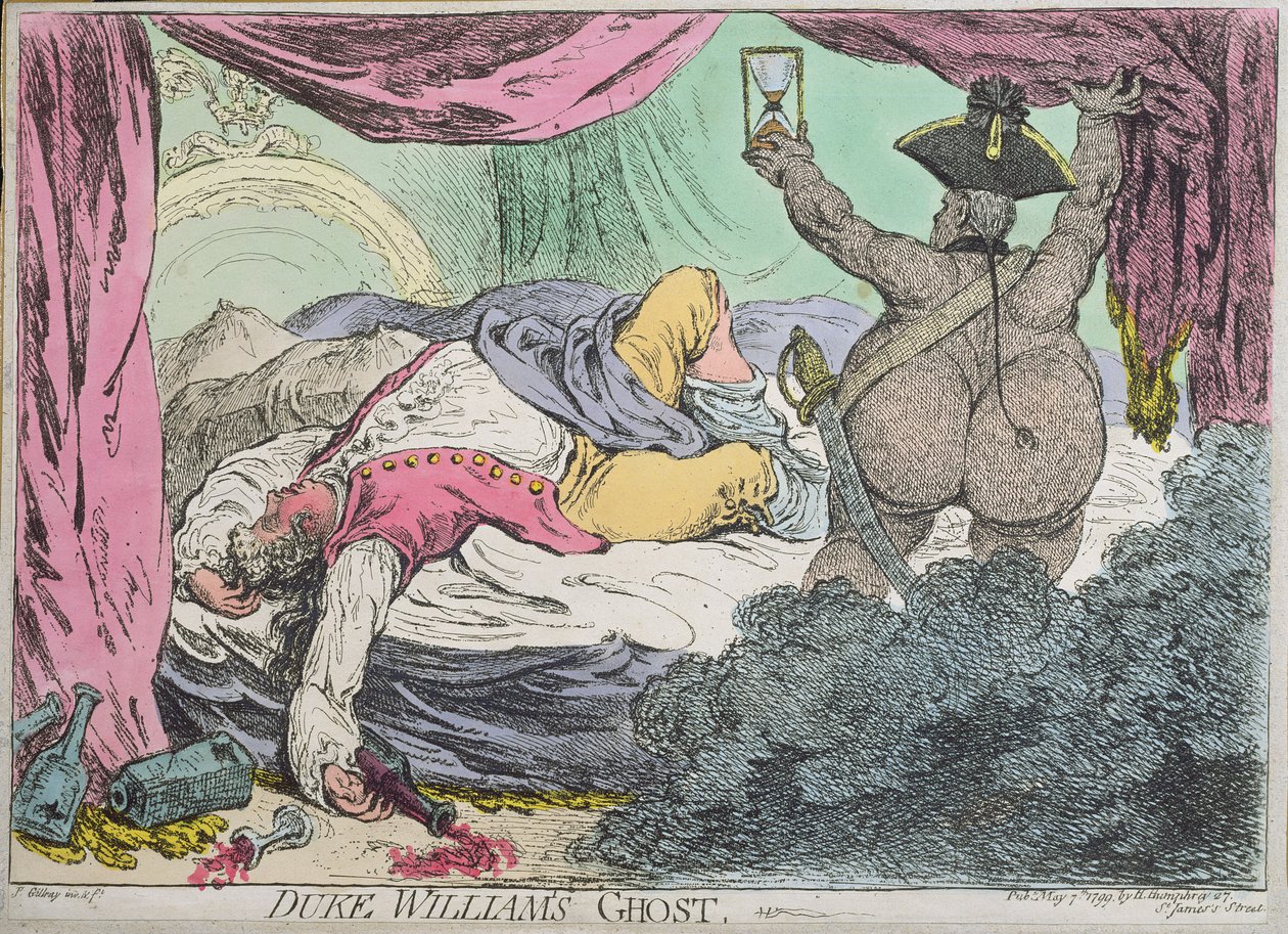 El fantasma del Duque William, publicado por Hannah Humphrey en 1799 de James Gillray