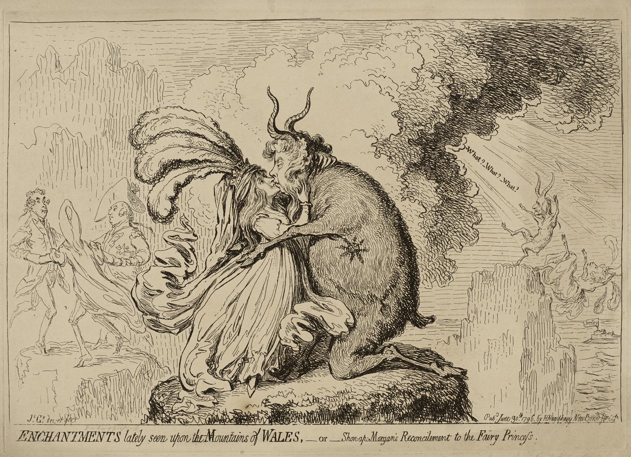 Encantamientos vistos últimamente en las montañas de Gales o "La reconciliación de Shon-ap-Morgan con la princesa hada", publicado el 30 de junio de James Gillray