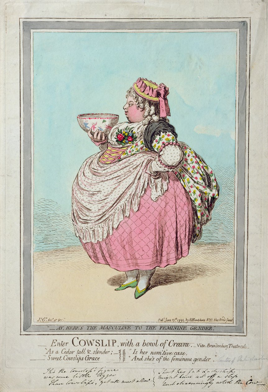 Entra Cowslip, con un cuenco de crema, publicado por Hannah Humphrey en 1795 de James Gillray