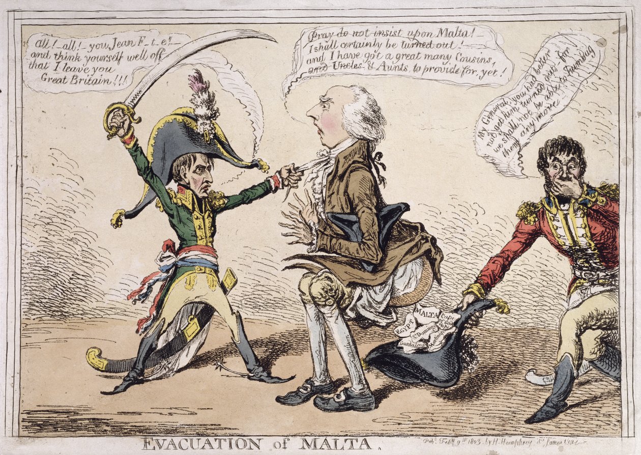 Evacuación de Malta, publicado por Hannah Humphrey en 1803 de James Gillray