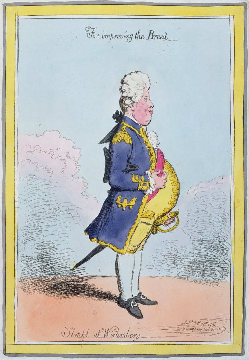 Para mejorar la raza, esbozado en Wirtemberg, publicado por Hannah Humphrey en 1796 de James Gillray