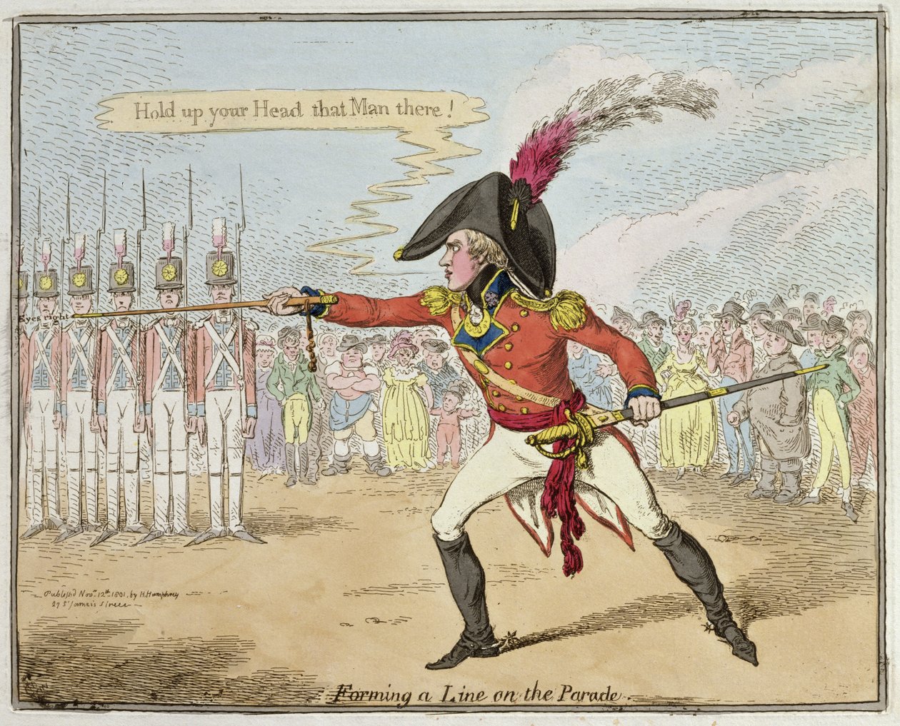 Formando una línea en el desfile, publicado por Hannah Humphrey en 1801 de James Gillray