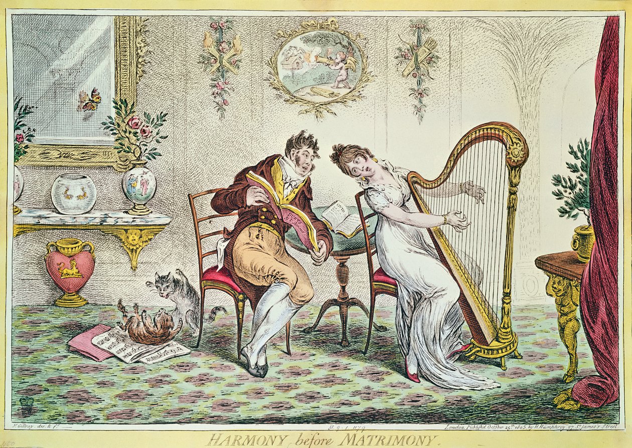 Armonía antes del matrimonio, 1805 (grabado a color) de James Gillray