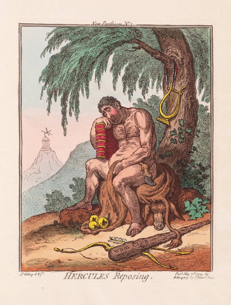 Hércules reposando, pub. 1799 (grabado a mano) de James Gillray