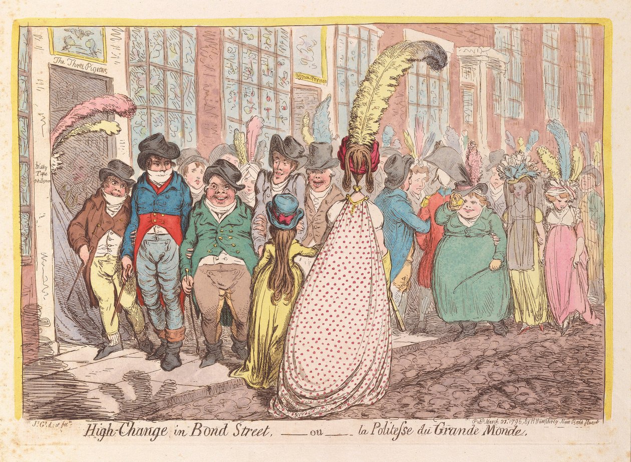 Gran cambio en Bond Street, ou la Politesse de Grande Monde, pub. 1796 de James Gillray