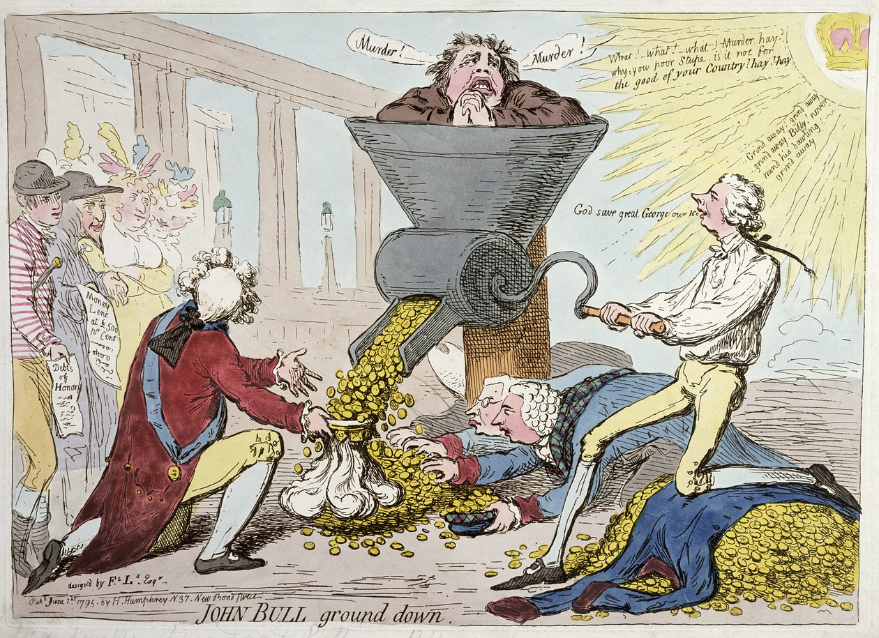 John Bull aplastado, publicado por Hannah Humphrey en 1795 de James Gillray