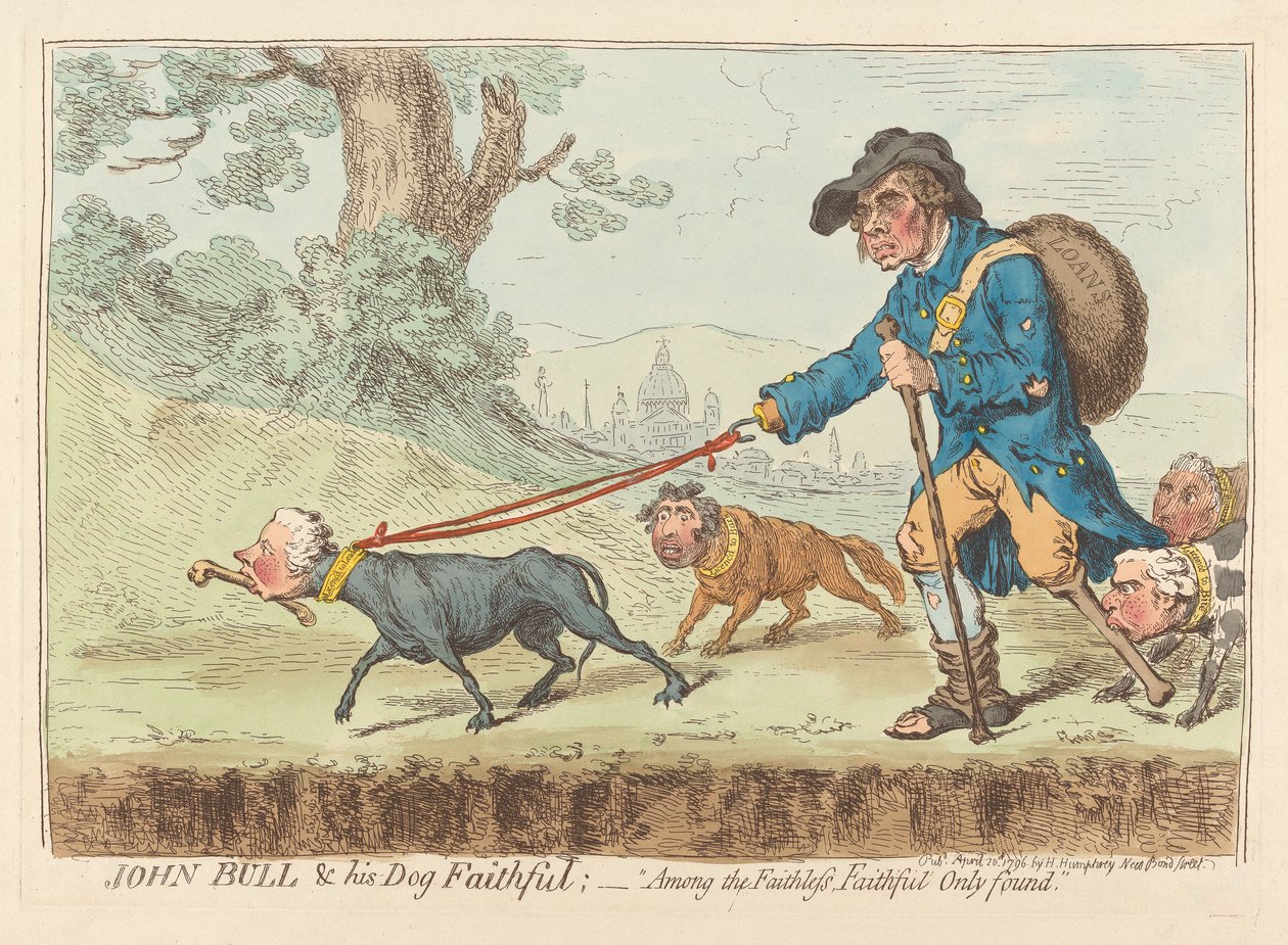 John Bull y su perro Faithful; - «Entre los infieles, solo se encuentra la fidelidad» de James Gillray