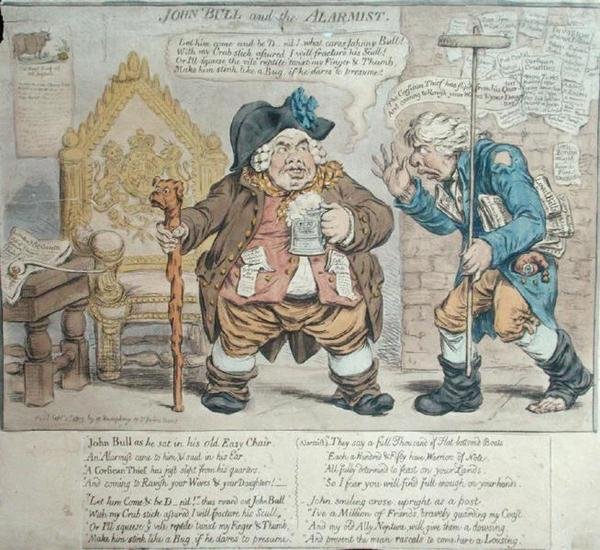 John Bull y el Alarmista, publicado por Hannah Humphrey en 1803 de James Gillray