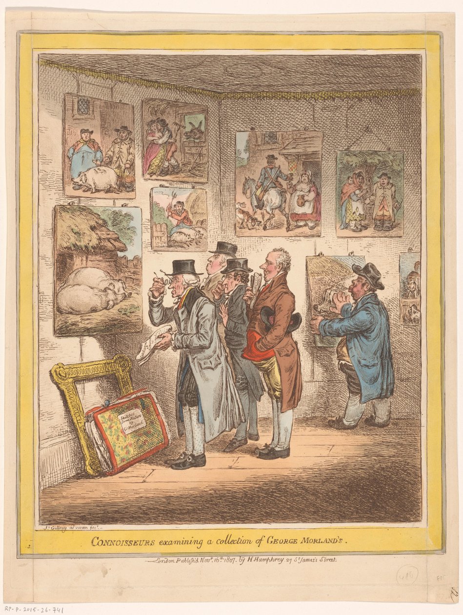 Conocedores del arte ven pinturas de George Morland Conocedores examinando una colección de George Morland (título sobre objeto) de James Gillray