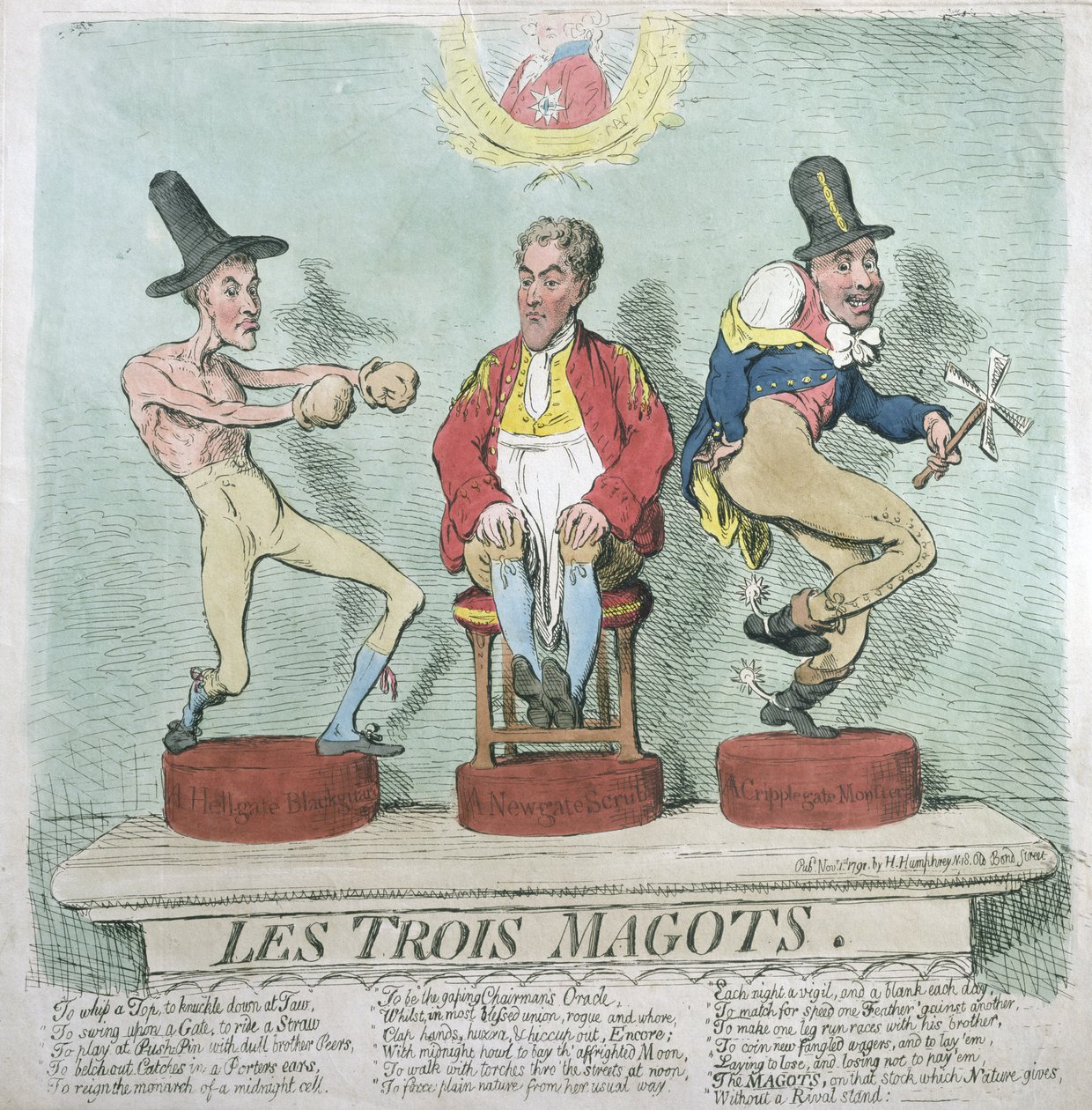 Les Trois Magots, publicado por Hannah Humphrey en 1791 de James Gillray