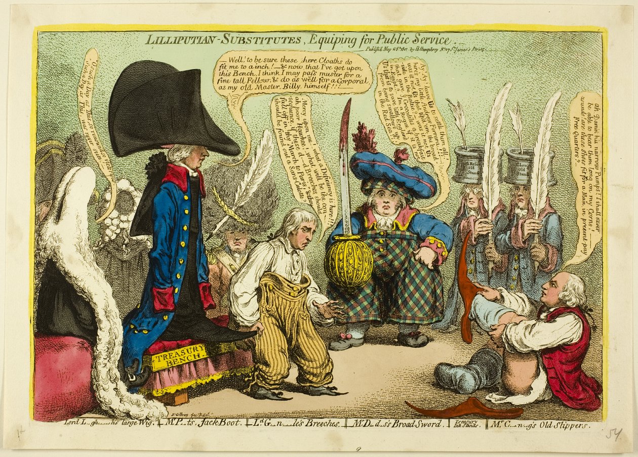 Sustitutos liliputienses, equiparse para el servicio público de James Gillray