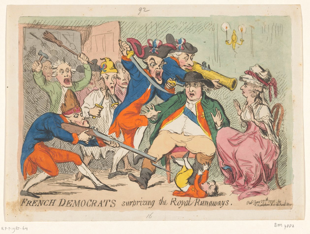 Luis XVI y María Antonieta atrapados en vuelo, 1791 Demócratas franceses sorprendiendo a los Royal Runaways de James Gillray