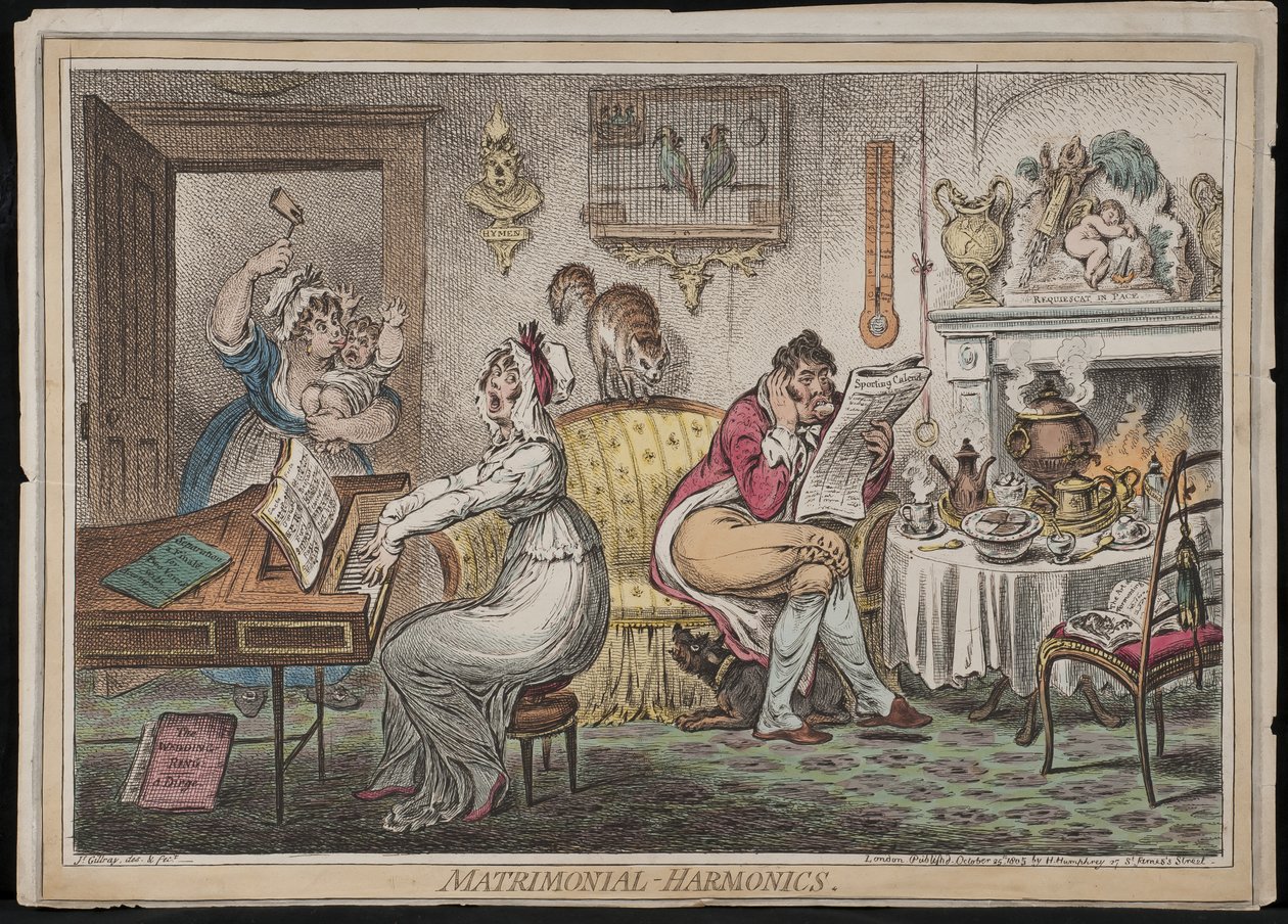 Armonías matrimoniales, publicado por Hannah Humphrey, 1805 de James Gillray