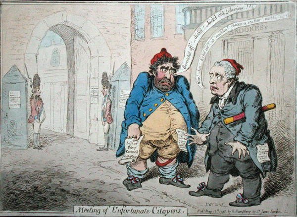 Reunión de Ciudadanos Desafortunados, publicado por Hannah Humphrey en 1798 de James Gillray