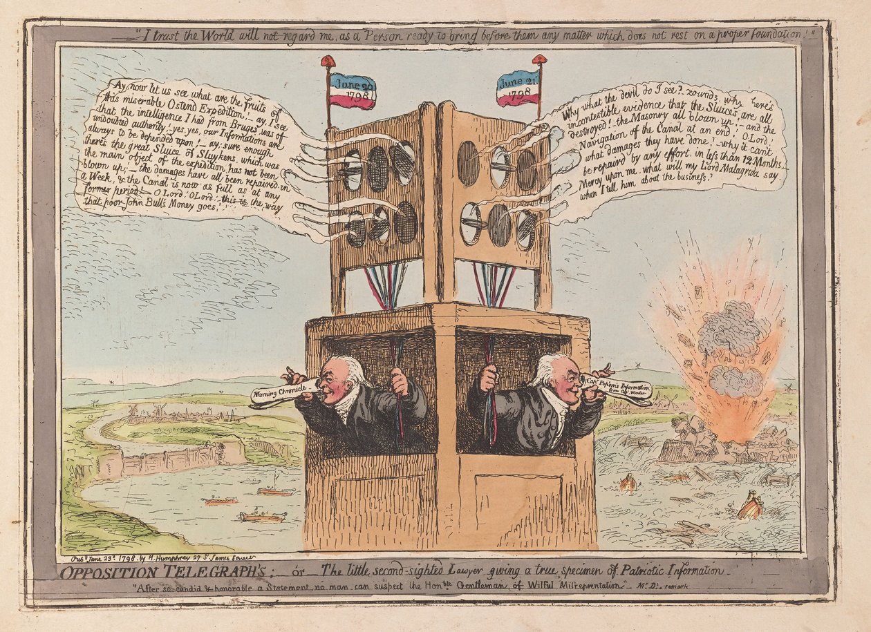 Telégrafos de la oposición, o el pequeño abogado clarividente dando un verdadero ejemplo de información patriótica de James Gillray